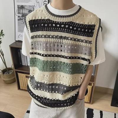 Herren Sommer Trend Gestreifter Gestrickter Aushöhlungs-Weste Pullover