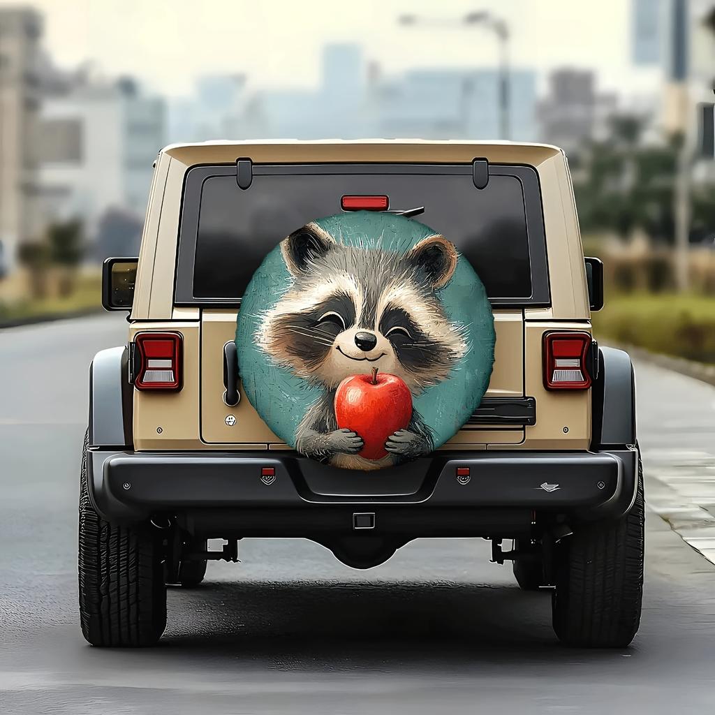 1pc Teddy Bear Holding Red Apple Theme Printed Car Tire Cover, Fashionable Spare Tire Protector, with Elasticity, Easy Installation, Snug Fit, Offerin