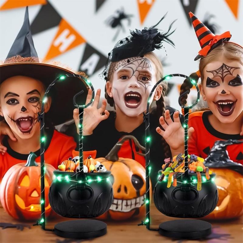 Halloween Decorations Witch Cauldron Candy Holder Metal Table Centerpiece For Home Office Or Festival Parties