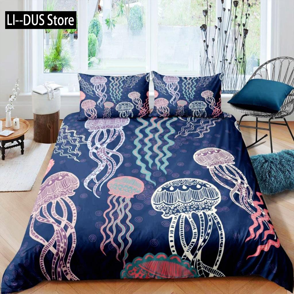

Comforter Jellyfish Ocean Nautical Comforter Hawaii Beach Bedding Set Microfiber Sea Animal Coral Queen King Comforter (quilt)-EU Single(135*200cm)3pcs