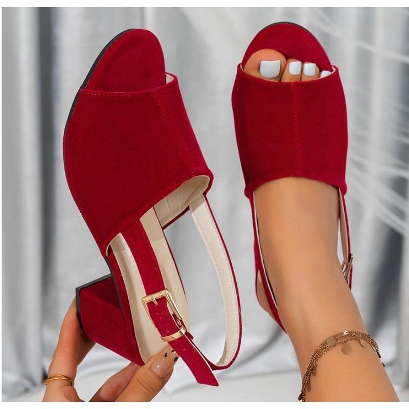 Women's Suede Thick Heel Sandals Summer New Style Round Head Shallow Mouth Line with Anti-slip Wear-resistant High Heels pumps