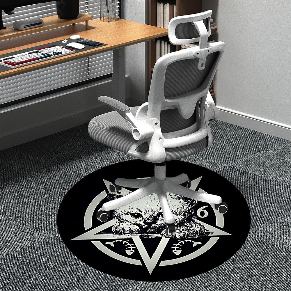 1pc Kitty Pentagram Office Round Area Rug, Indoor Mat Suitable ForOffice, Under Office Chairs Bedroom Living Room Home Decor, Room Deco u23