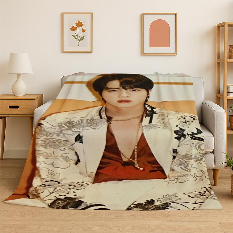 Kpop BBTS Kim Seok Jin Singer Flannel Blanket Soft Warm Throw Blanket for Bedroom Living Room Bed Travel Camping Picnic Gift