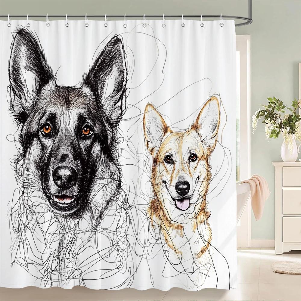 

Minimalist Style Cat Dog Shower Curtain Interesting And Creative Animal Printed Bathtub Decoration Bathroom Curtain With Hooks W60H190(CM)-1 Pcs