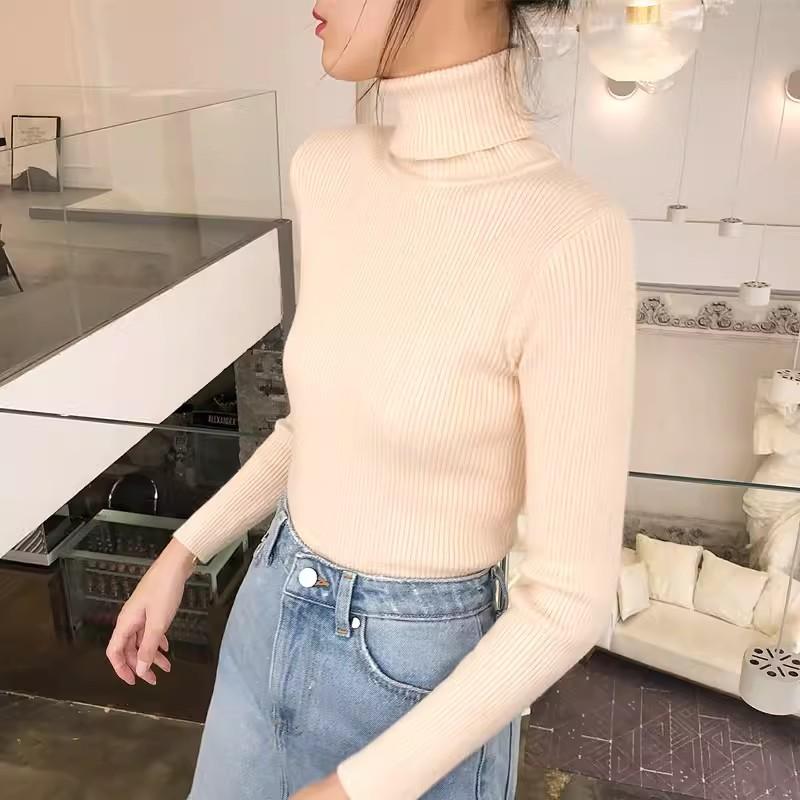 26/5000 Autumn and Winter High-neck Sweater, Women's Slimming Short Thickened Pullover Top, Stylish Long-sleeved Knitted Base Layer
