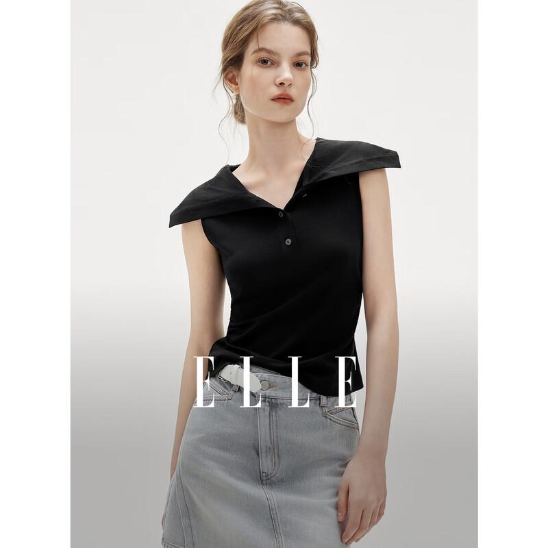 ELLE Women s Black Slim-fit Hooded Sleeveless T-shirt