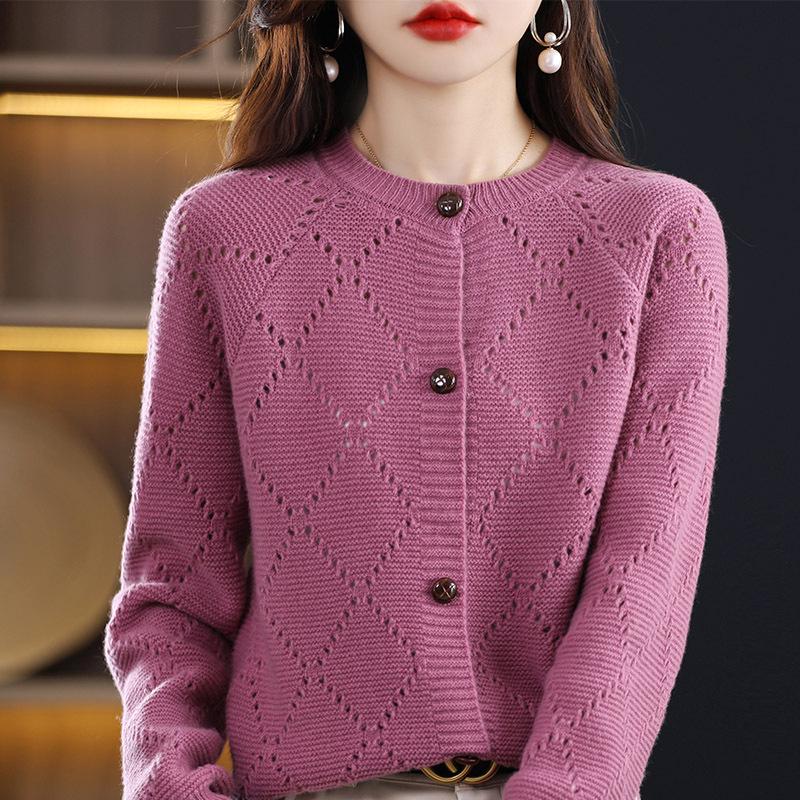 

Женский кардиган из кашемировой шерсти - Вязаный свитер с круглым вырезом для осенне-зимней моды XL