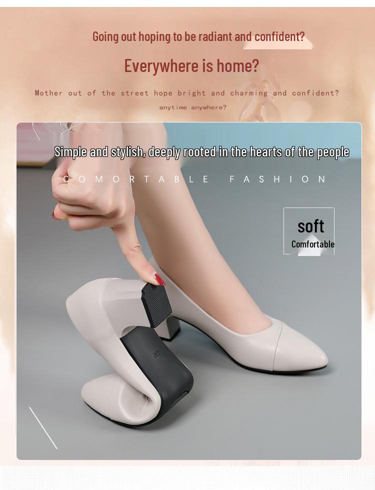 Spring & Autumn 2022 Chunky Heel Soft Leather Mom Shoes - Comfortable Low-Cut for Middle-Aged & Elderly Women