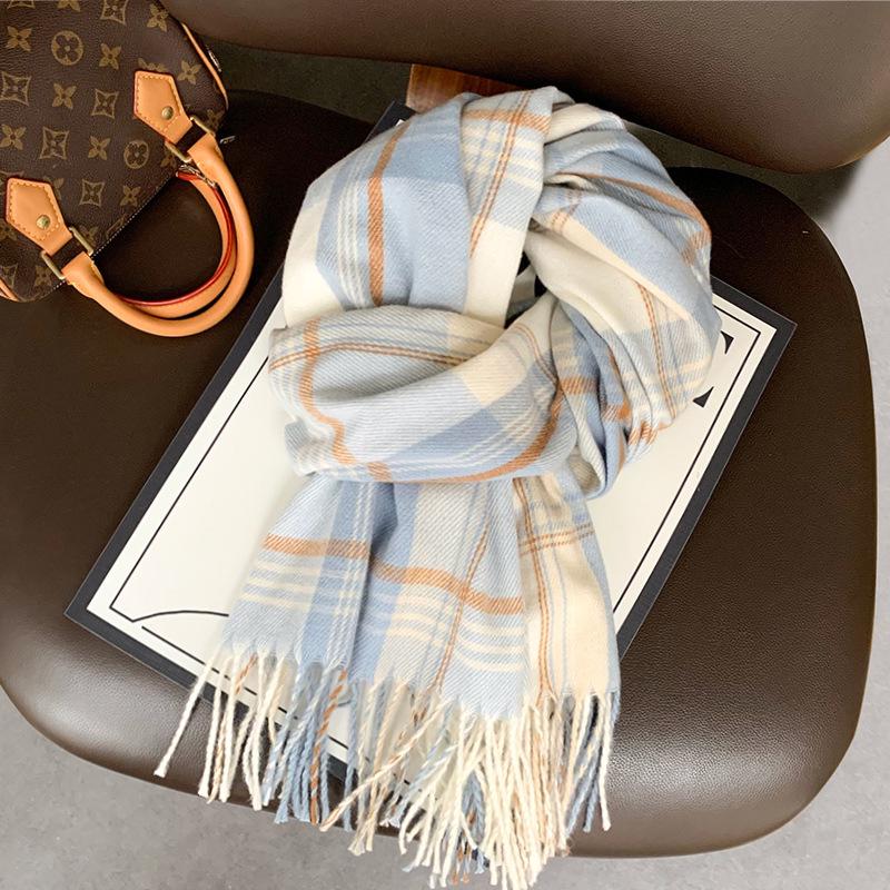Women's Classic British Style Black & White Plaid Scarf, Winter Imitation Cashmere Shawl, Dual-Use Chessboard Design for Couples