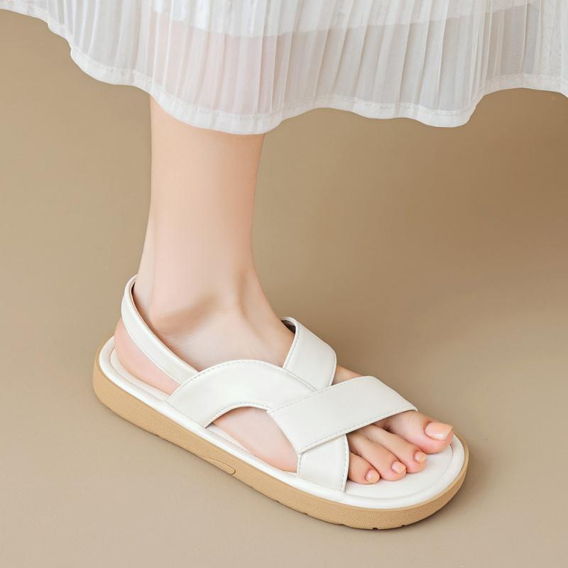 Fashion 2025 New Fashion Summer Leather Open Toe Women Sandals Roman Shoes Solid Color Comfortable Outside Leisure Flats Women Sandals