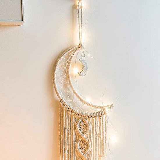 Handmade Dream Catcher for Bedroom Decor Moon and Stars Boho Wall Hanging Decor Bohemian Home Ornament Festival Gift(Moon)