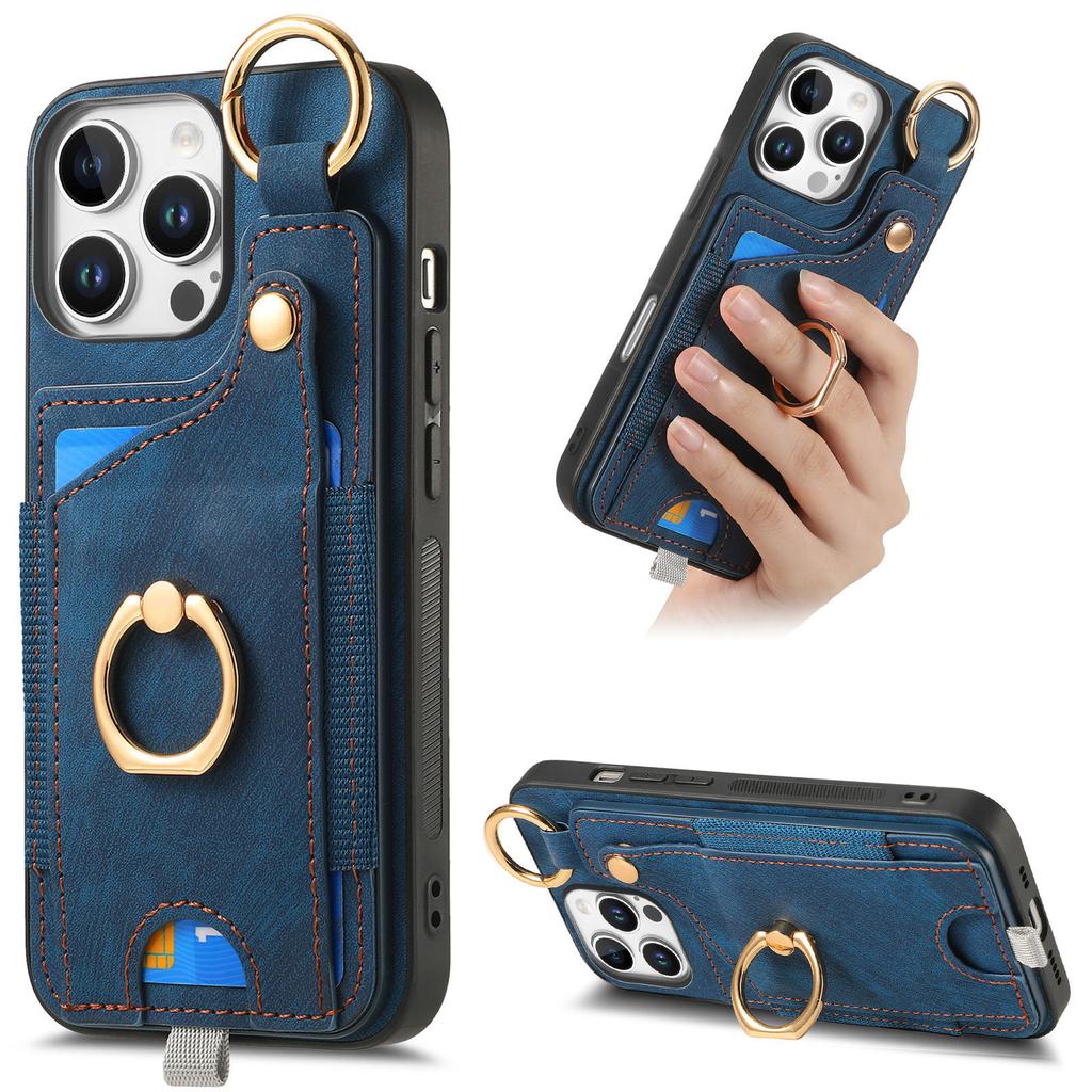 For iPhone 16 Pro Max Case Card Slots Leather+TPU Phone Cover with Ring Buckle