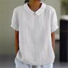 Women Summer Short Sleeve Blouse Solid Color Cotton Linen Lapel Pullover Shirt Female Comfortable Casual Simple Style Tops