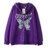 Hooded sweater in stock, zipper sweater autumn and winter European and American butterfly sweater gothic sports hooded jacket
