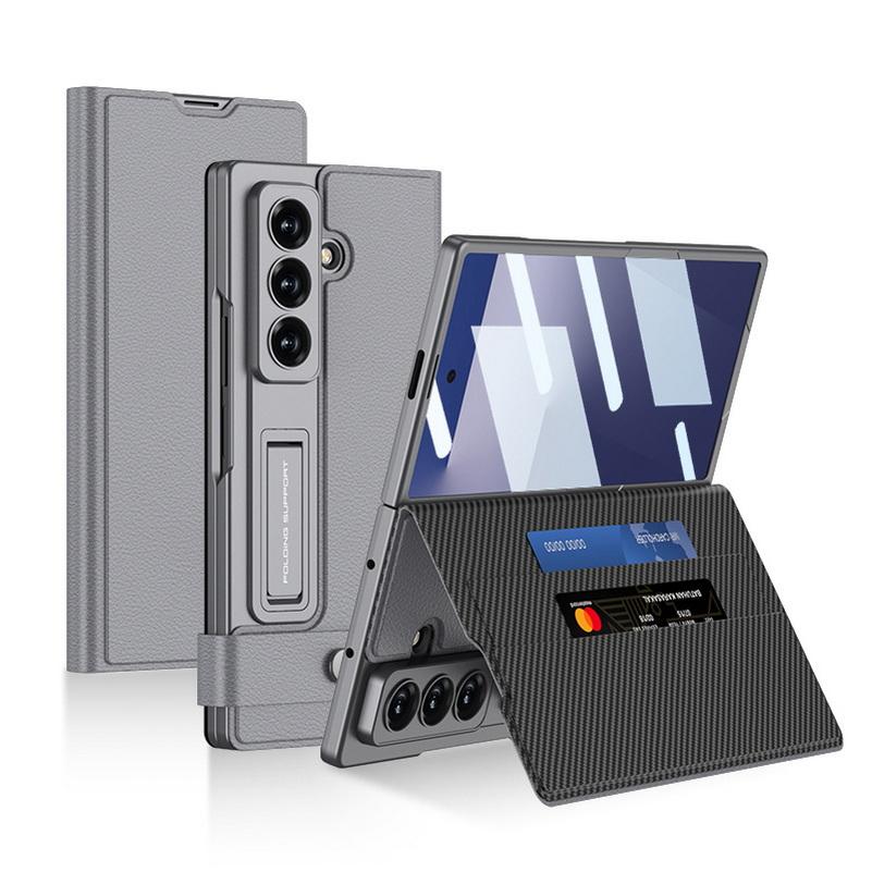 High-end Busine Sle Leather Flip Wallet with 2 Card Slots Stand Phone Case for Samsung Galaxy Z Fold 7 Glass Protect Film Cover