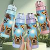 1PC Puppy Dog Group Photo Art 750ml Color Plastic Sports Water Bottle Leakproof Flip Straw Lid Suitable for Sports Office Home Use