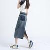 Retro Denim Skirt for Women with High Waist and Slimming Effect A-line Plus Size Back Split Skirt