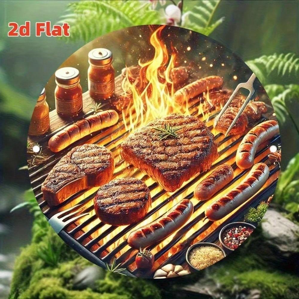 2D Vintage Metal Wall Decor Rustic Kitchen Steak BBQ Grill Sign