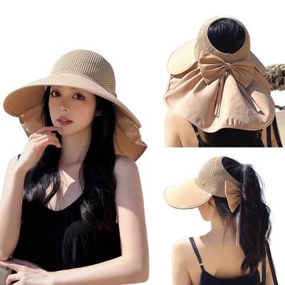Summer Eaves Sunscreen Hat Women's Outdoor Travel Visor Removable Shawl Neck Empty Top Bucket Hat