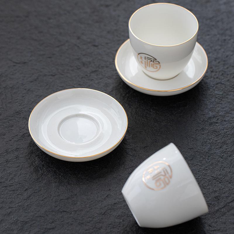 Jade Fat Jade Kung Fu Small Teacup Dehua White Jade Porcelain Five Blessings Tasting Cup with Cup Saucer Kung Fu Tea Set Tea Cup