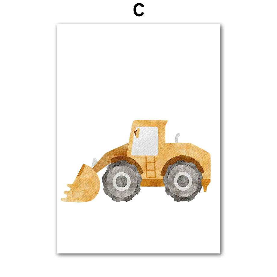 Obraz na płótnie Kreskówkowy Traktor Wózek widłowy Dźwig Samochód inżynieryjny Cytaty o marzeniach Plakat Druk Sztuka ścienna w stylu nordyckim Dekoracja pokoju dziecięcego