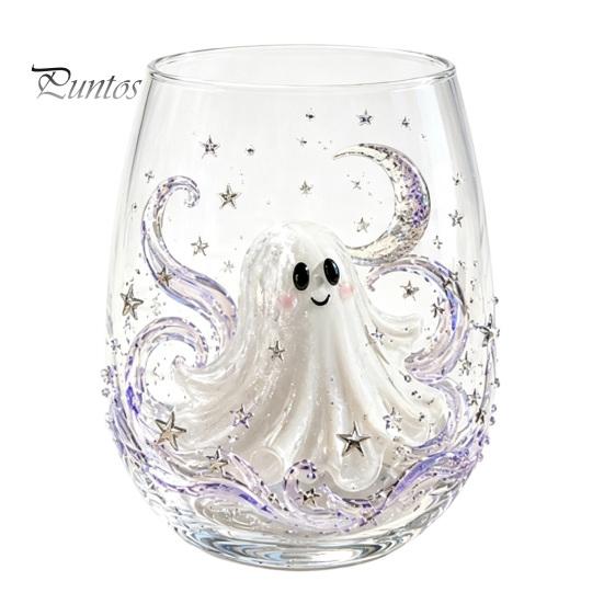 Cute Ghost Pumpkin Spider Web Glasses Halloween 3D Embossed Glass, Painted Tumbler, Durable Cold Drink Tumblers Lead-free Wine Beverage Cup for Party