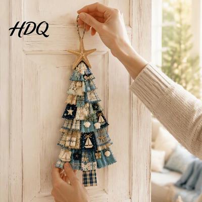Set de Adornos Navideños Hechos a Mano Kit de Árbol de Navidad Patchwork Gigante DIY Decoración de Ensamblaje con Tela a Cuadros Retro con Adornos Colgantes para Decoración del Hogar