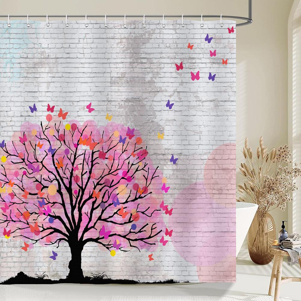 

Nordic Forest Tree Printing Shower Curtain, Plant Leaves Pattern Waterproof Fabric Machine Washable For Bathroom Bathtub Decor W60H190(CM)-1 Pcs