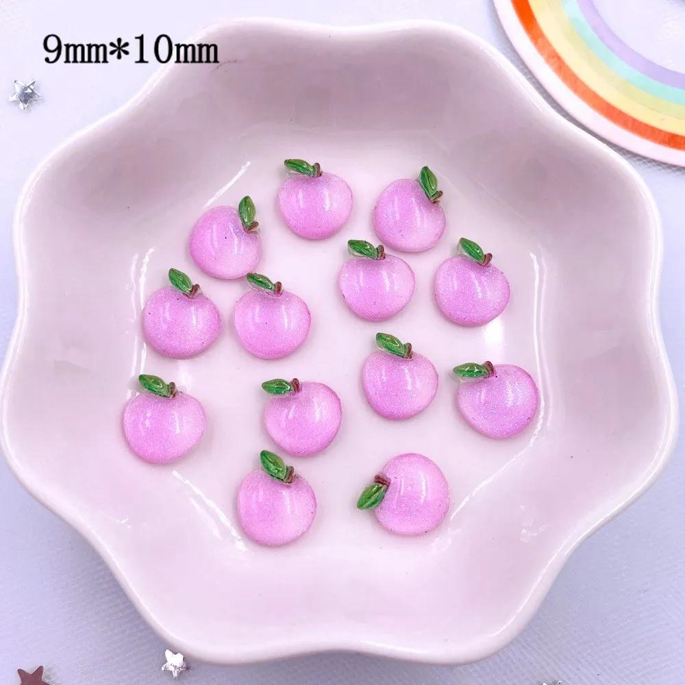 50 peças de resina mista colorida glitter mini pêssego pêra uva maçã cereja limão caqui rabanete frutas alimentos nail art parte traseira lisa strass