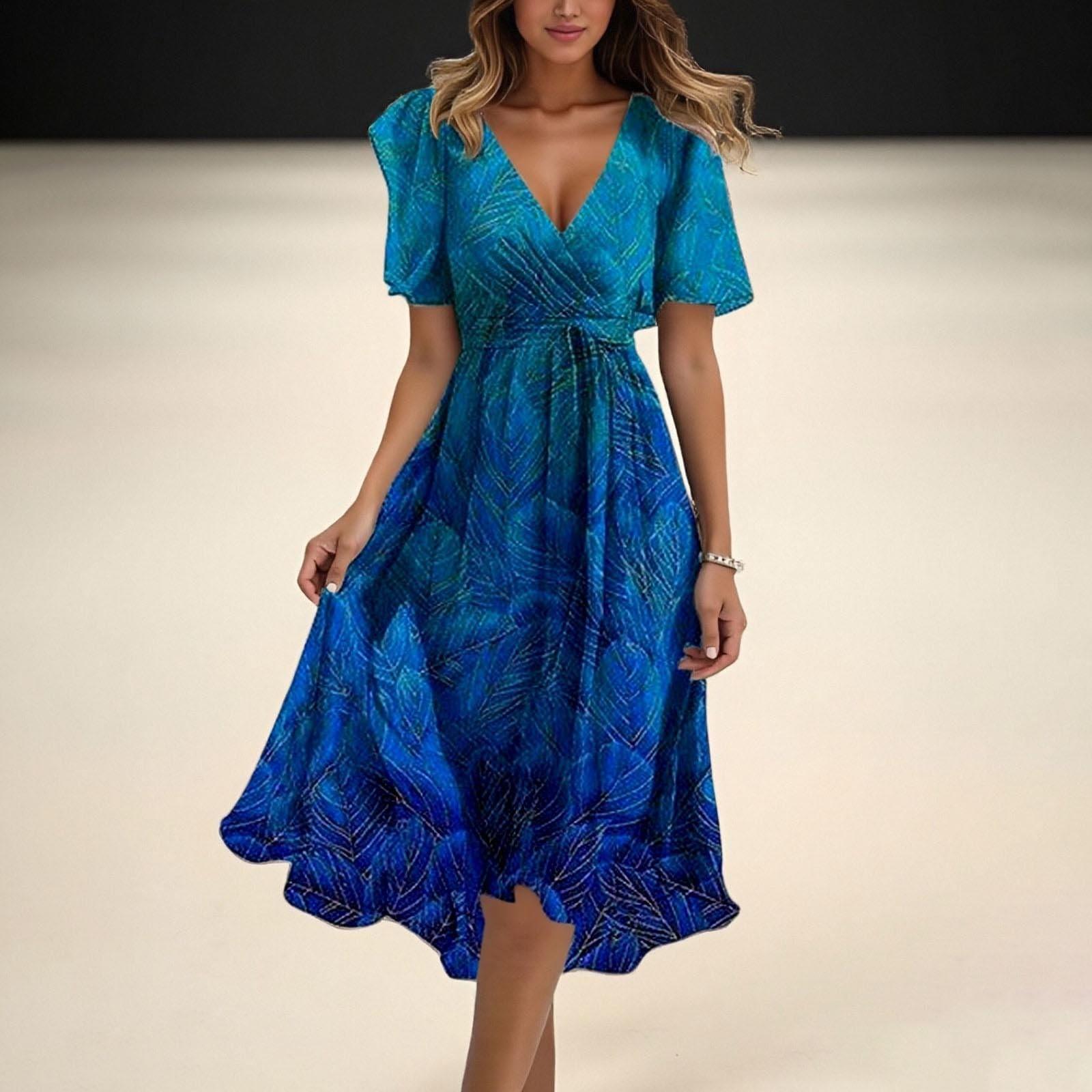 

Женское повседневное и модное платье с принтом, V-образным вырезом, приталенное, А-силуэта, на молнии XXL синий