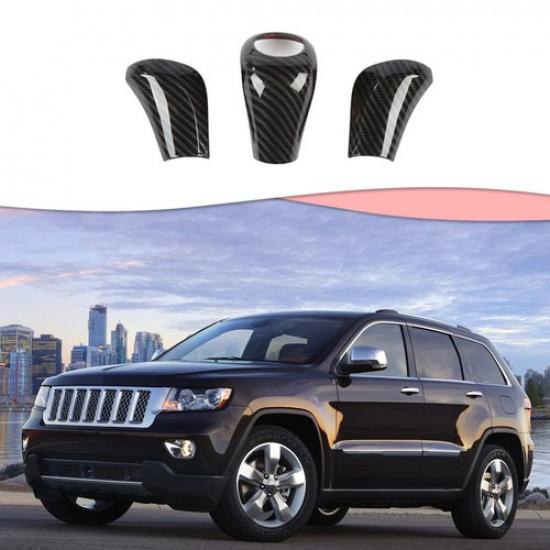 3pc Carbon Fiber Gear Shift Knob Head Cover Trim For Jeep Grand Cherokee 11-13