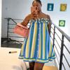 Summer New European and American Striped Spaghetti Strap Dress, Vacation-style Loose and Fashionable for Women