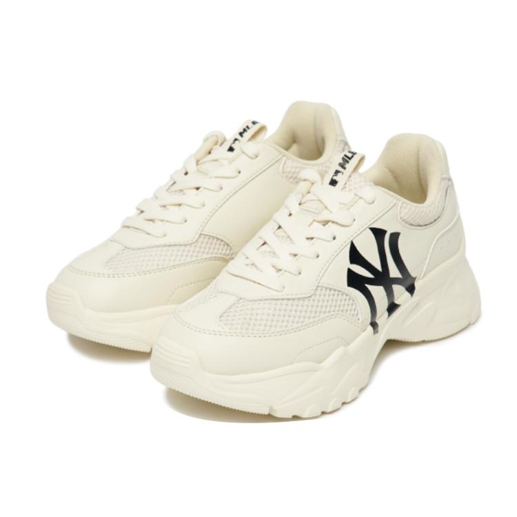 New MLB Big Ball Chunky Mesh Cushioning Anti Slip Wear Resistant Breathability Low Top Chunky Sneakers Unisex White 3ASHCE12N-50CRS