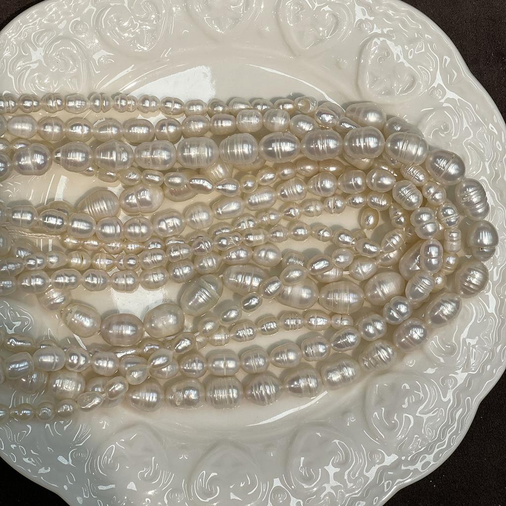 1 Strand A Grade Natural Freshwater Rice Pearl Beads White Loose Oval Pearls Strand 36cm for Beginner DIY Necklace Bracelet Jewelry Making