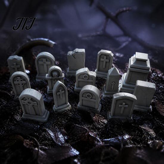 Spooky Graveyard Terrain 14 Pcs Mini Tombstone Model, 3D Printed Miniature Cemetery Gravestone Scenery Sand Table Model Props for Tabletop Gaming