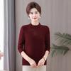 Women's Long-Sleeve Velvet-Lined Warm T-shirt for Middle-Aged & Elderly - Autumn/Winter Layer