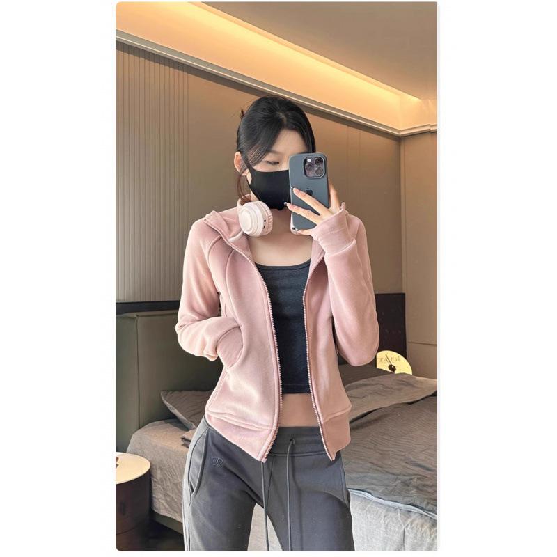 Lulu Double-Sided Thick Ollie Velvet American Style Hooded High Collar Women's Sports Jacket - Autumn/Winter 2024.