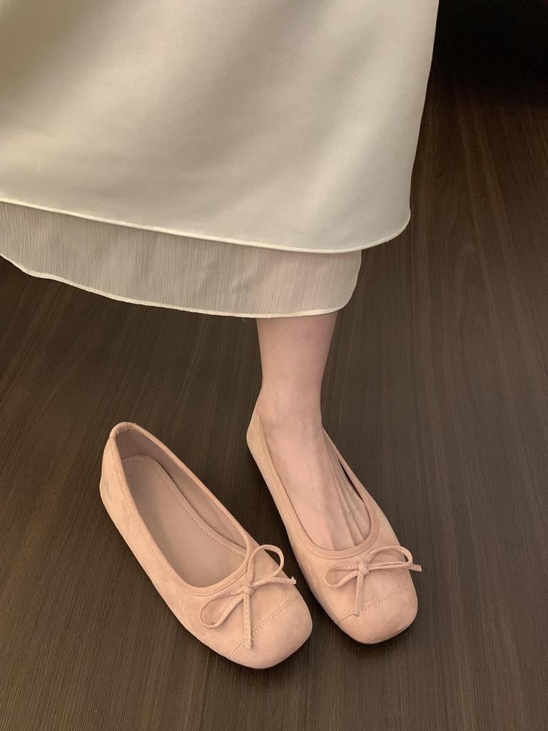 Evening Wind Suede Inner Height Increase Ballet Shoes Femininity Red with Skirt Shallow Mouth Single