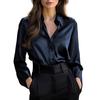 Women Shirt Lapel Long Sleeve Single Breasted Shirt Tops Smooth Fabric Satin Office Lady Shirt Versatile Autumn Wear