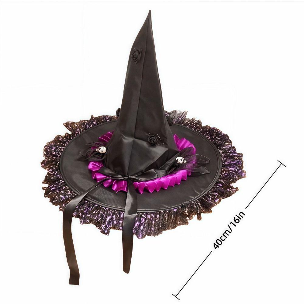 New Lightweight Halloween Witch Hat Breathable Cosplay Wizard Cap Dark Style Lace Edge Top Hat Party Holiday Decorations