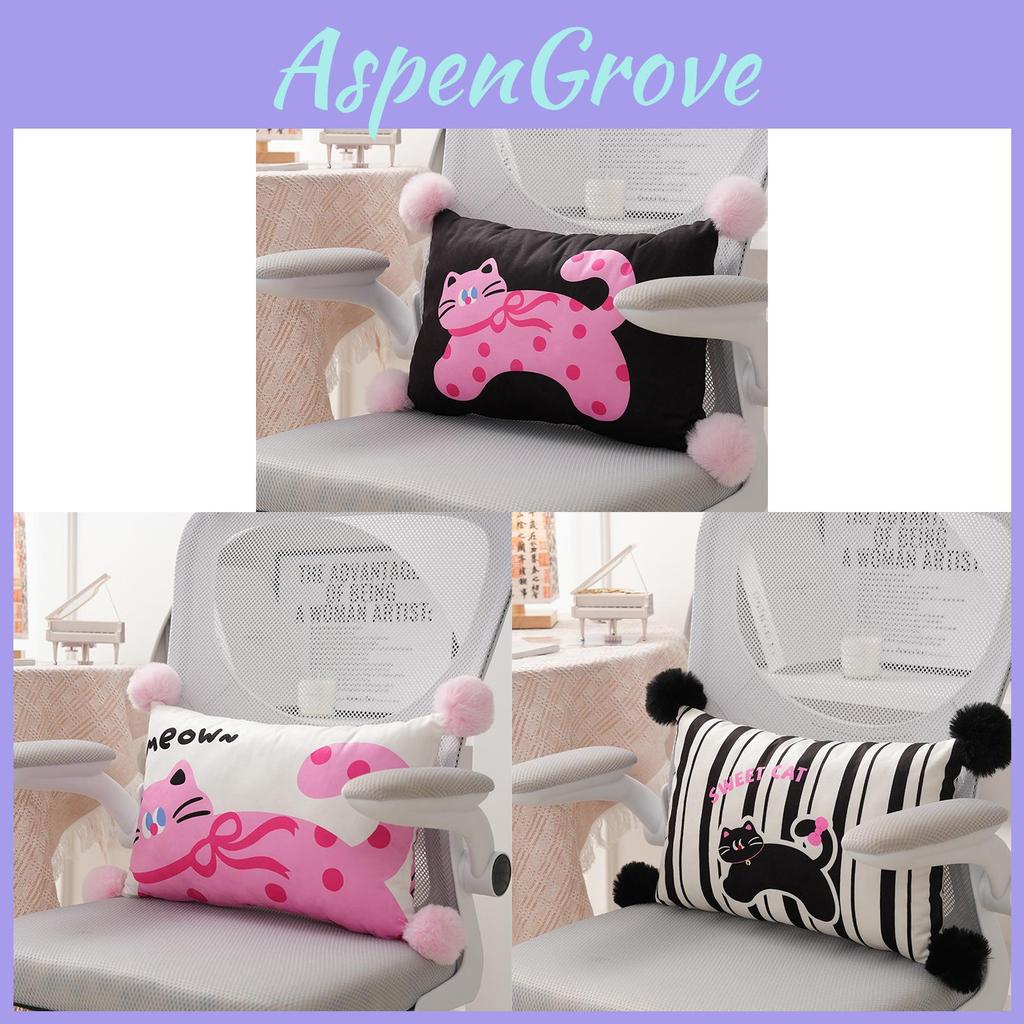 Cartoon Cat Plush Pillow With Pink Dutch Velvet Cover For Home Office Comfort