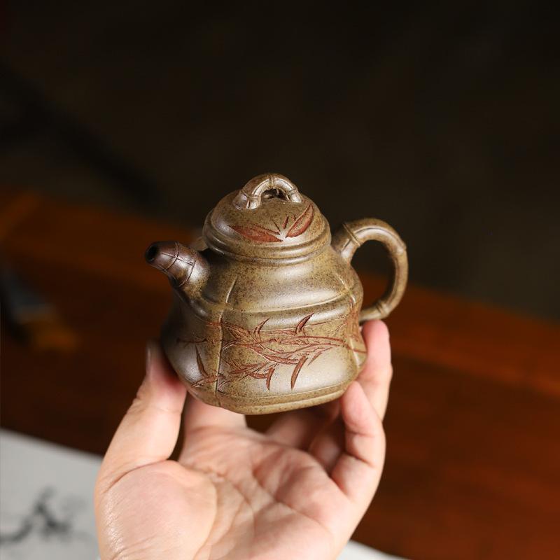 Classic Yixing Purple Clay Teapots Handmade Square Bamboo Tripod Pot Raw Ore Agilawood Mud Kettle With Infuser Zisha Teaset Gift