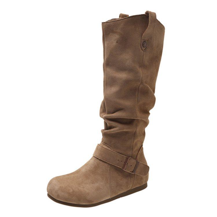 Retro Style Pleated Piled Boots Women's 2025 New Models But Knee Fashionable Versatile V-mouth Thin Inner Height-increasing Boots