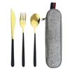 Pink Gold 4Piece Dinnerware Set Portable Reusable Cutlery Set For Travel Camping Flatware Spoon Fork Utensils Set and Bag