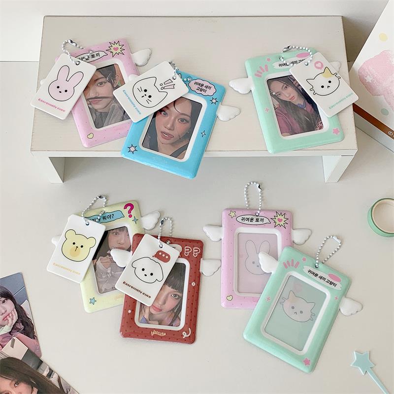 Cute Small Wings Card Holder Photocard Holder Idol Photo Display Protect Storage Card Keychain Bag Pendant Keyring Birthday Gift