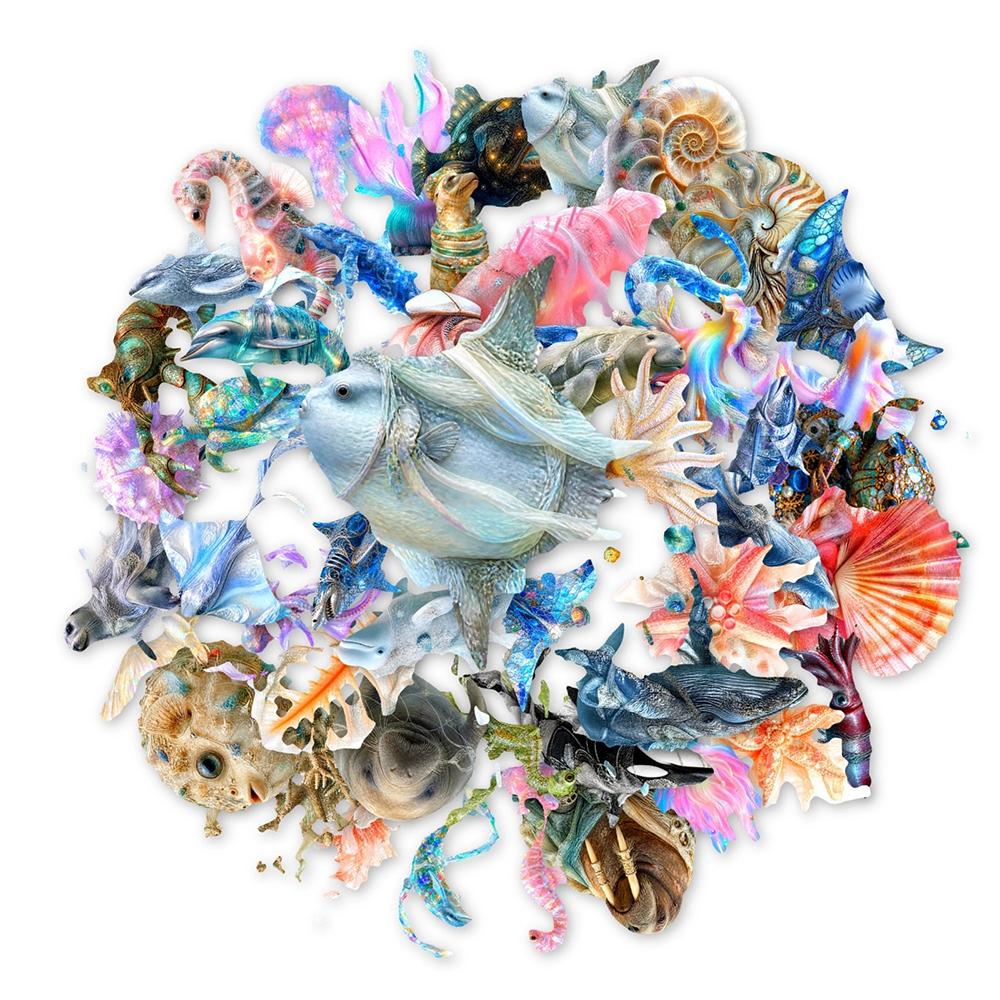 10/30/50pcs Transparent Crystal Marine Animals Stickers Cute Fish Shell Decals DIY Diary Stationery Aesthetic Graffiti Sticker