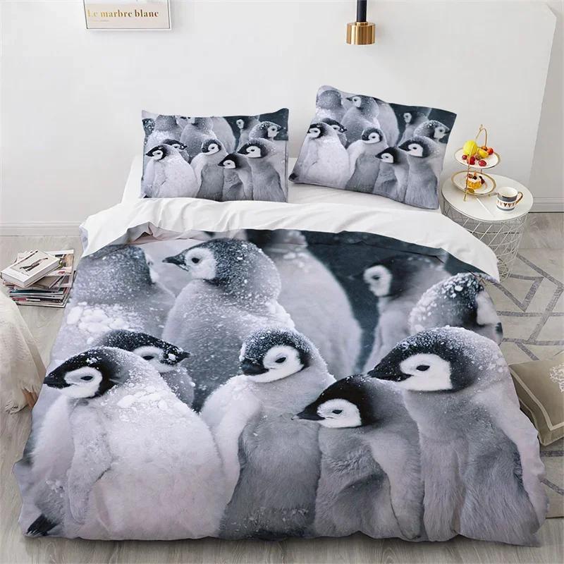 Penguin Bedding Set Galaxy Starry Sky Comforter Cover for Boys Girls Cartoon Penguin Duvet Cover Cute Antarctic Animal Bed Set