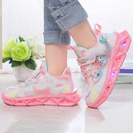 Kids Sneakers Toddler Sports Shoes with Lights Breathable Anti-skid Princess Shoes