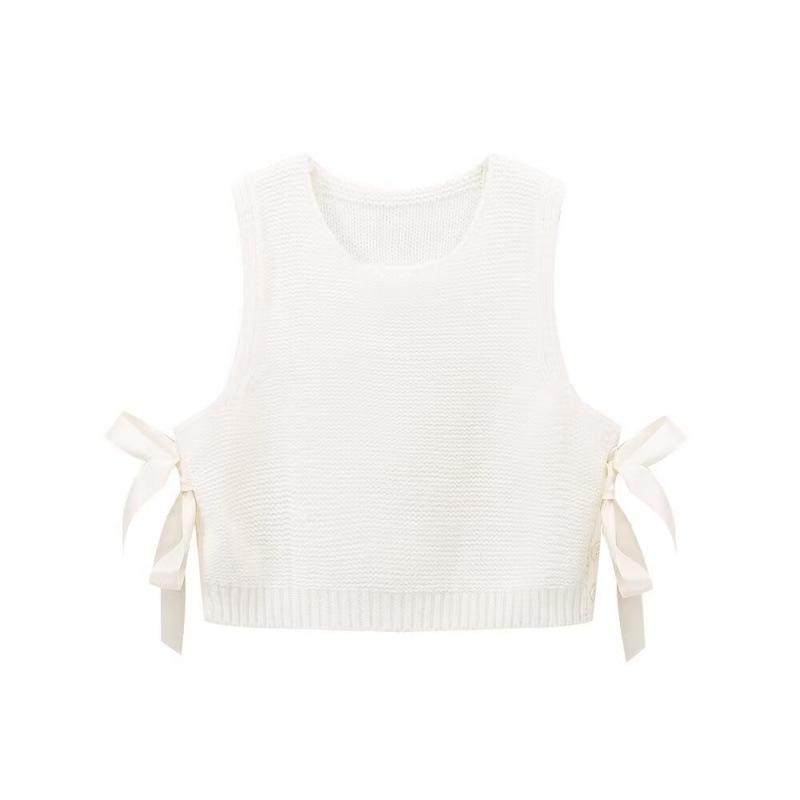 

Осенняя женская мода: Европейский и американский вязаный жилет-свитер с боковой пуговицей-бантом Large белый