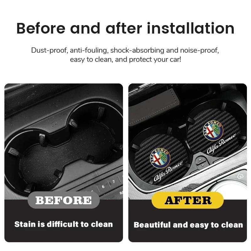 UHNPV1 TFLGX1 2Pcs Car Coasters Water Cup Mats Waterproof Slot Pads For Alfa Romeo 147 159 156 166 GT Giulietta Mito Giulia 8C Tonale Volante